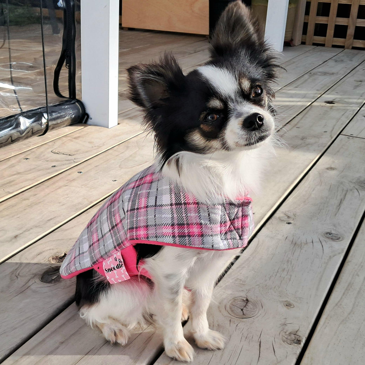 Daywear Pink and Grey Tartan Dog Coat