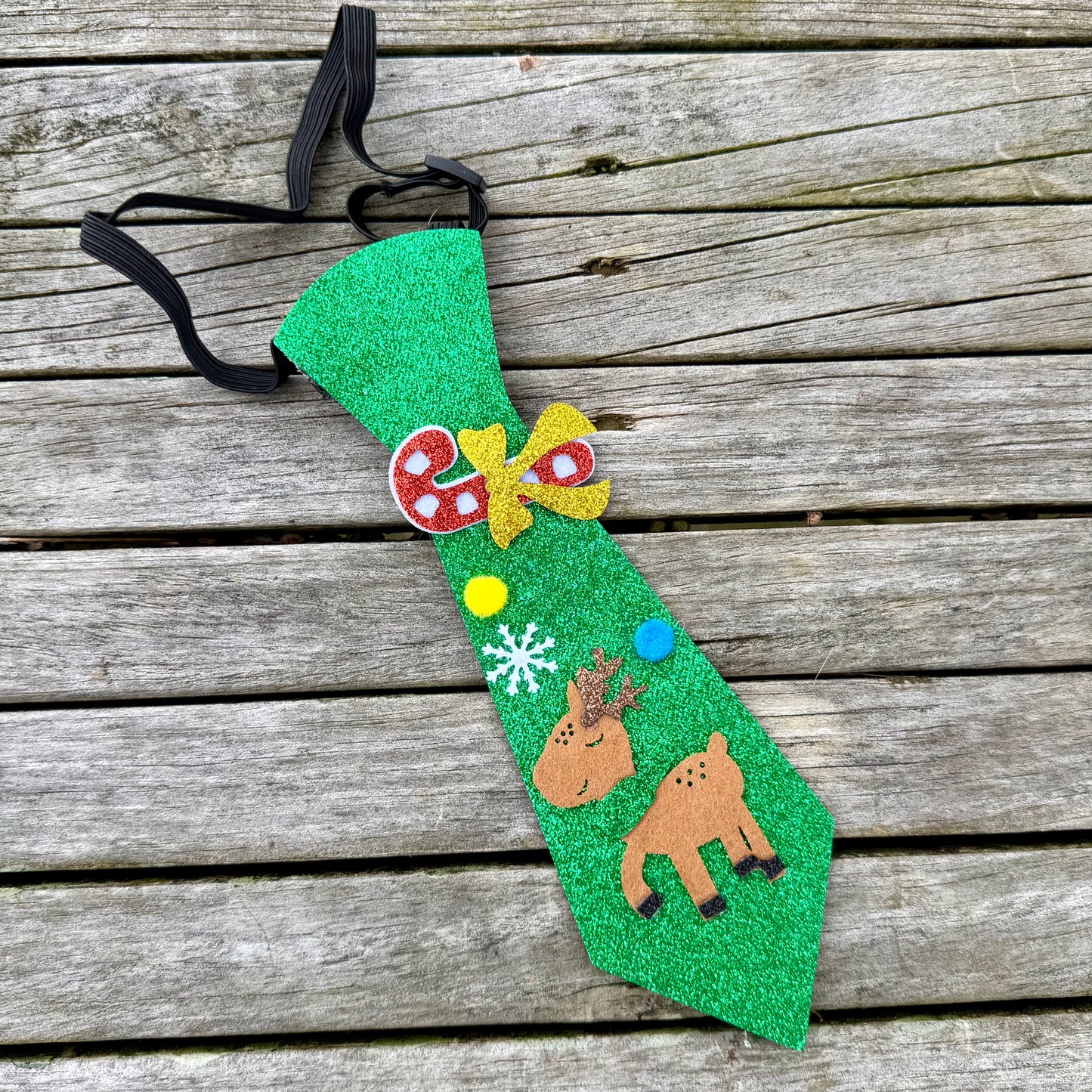 Christmas Green Reindeer Glitter Dog Tie