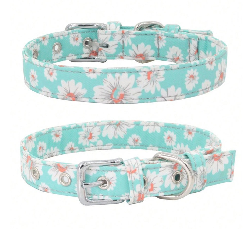 Daisy and Teal Dog Collar