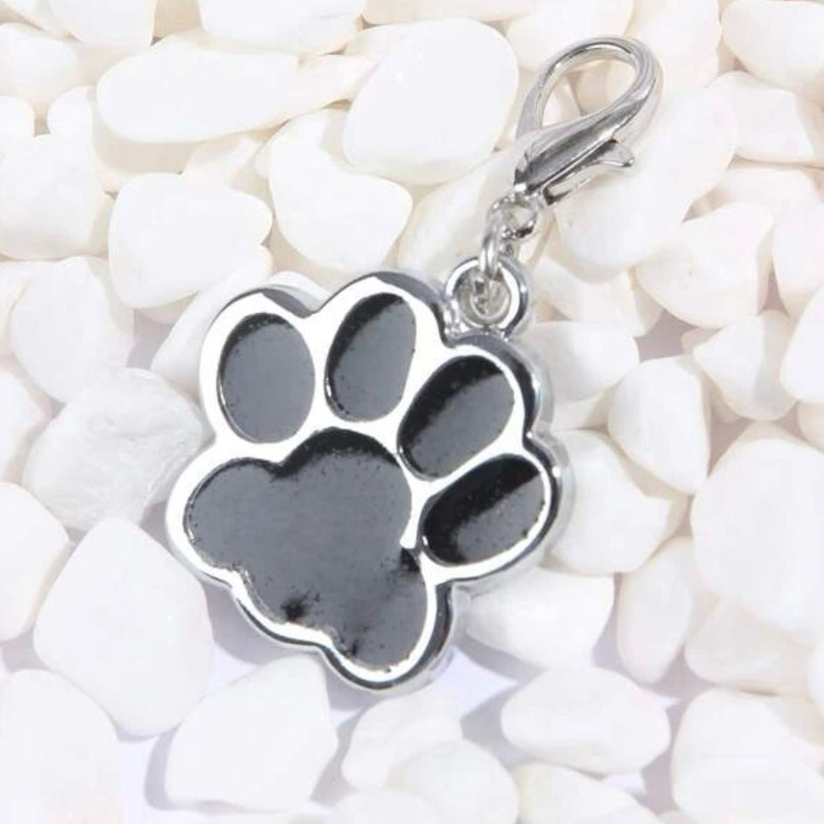 Black Paw Print Collar Charm