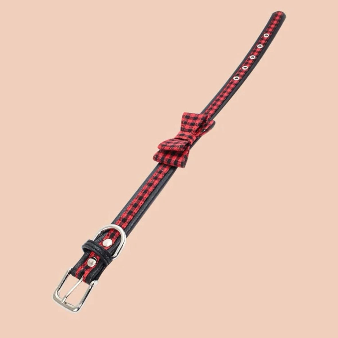 Red and Black Check Bow Collar
