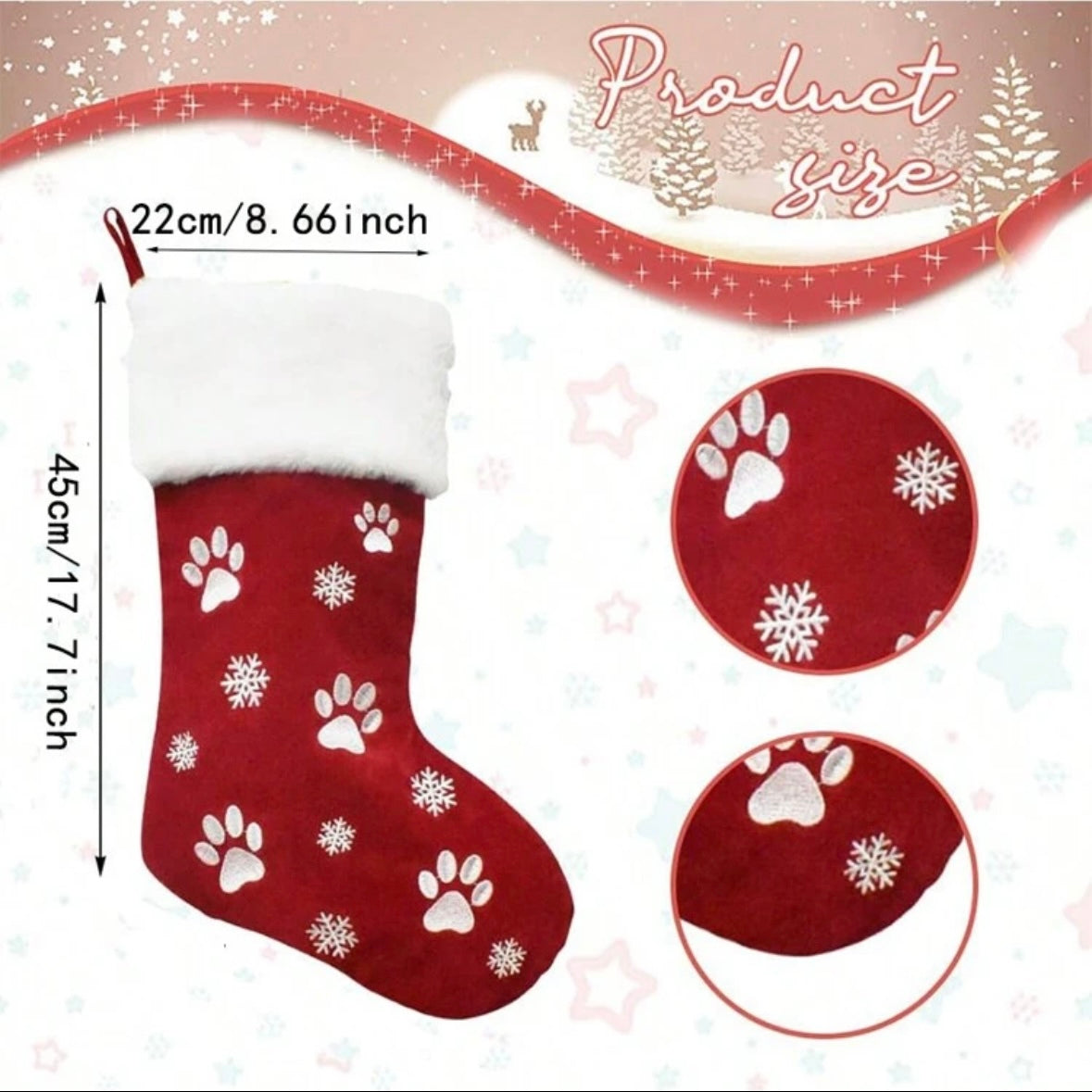 Embroidery Green Dog Paw Plush Christmas Stockings