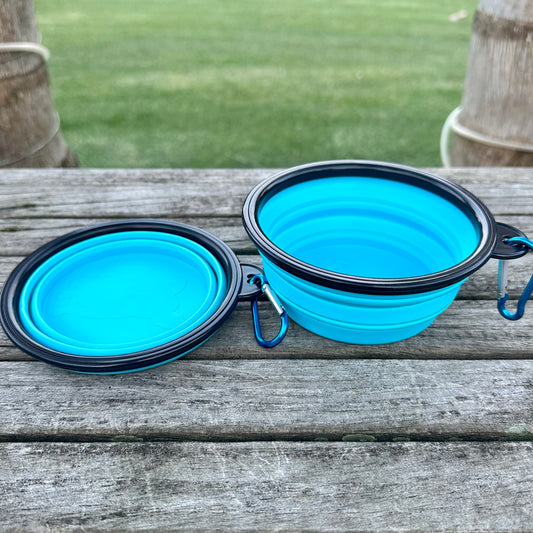 Blue Portable Pet Food Bowl: Foldable & Durable
