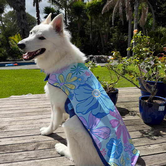 Beachwear Blue Floral Towel Dog Coat