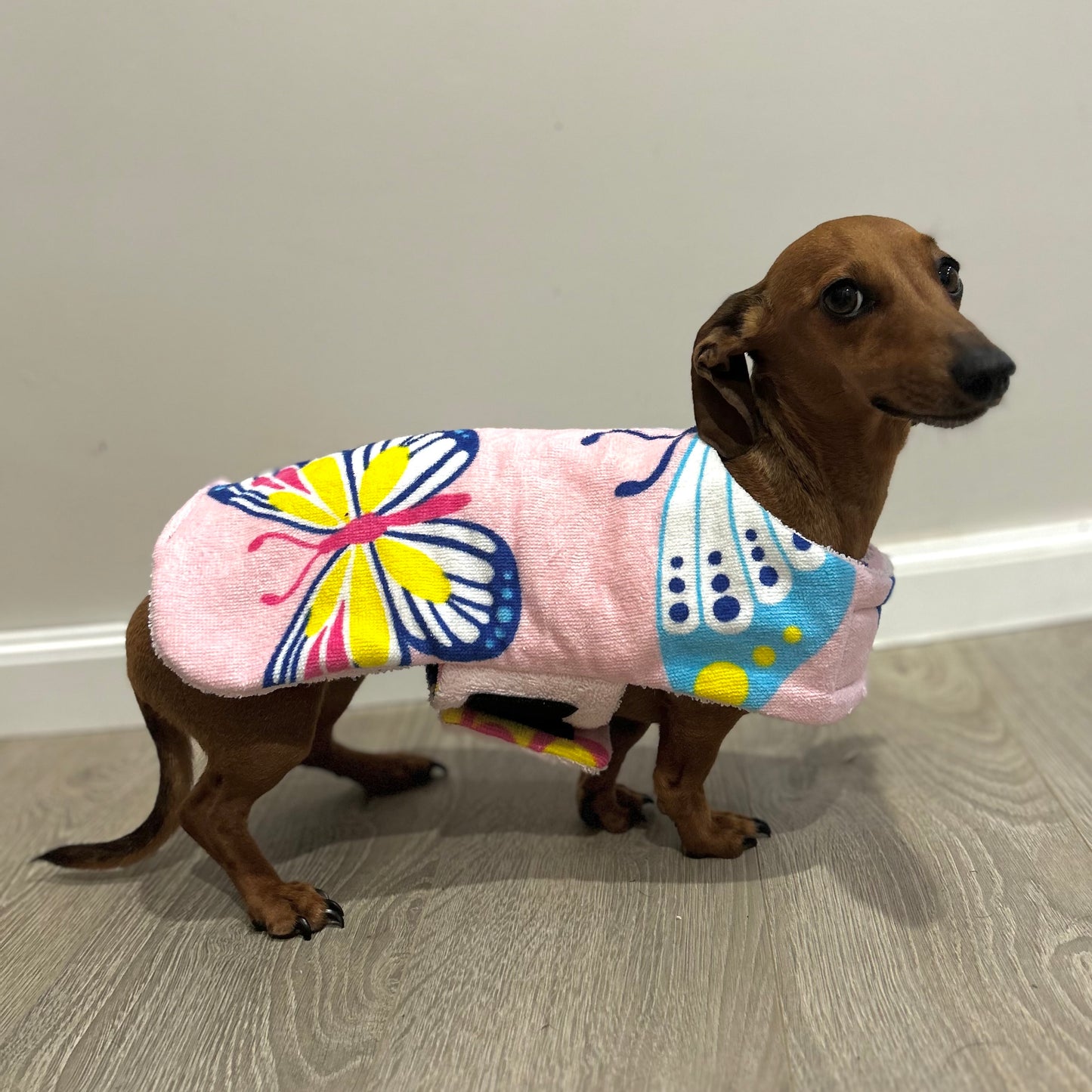 Towelwear Pink Butterfly Dog Coat