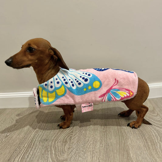 Towelwear Pink Butterfly Dog Coat