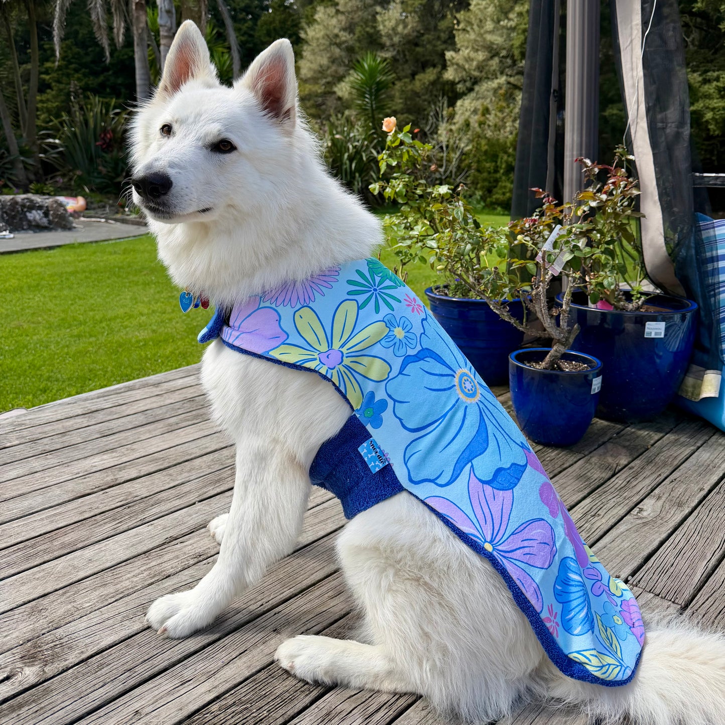 Beachwear Blue Floral Towel Dog Coat