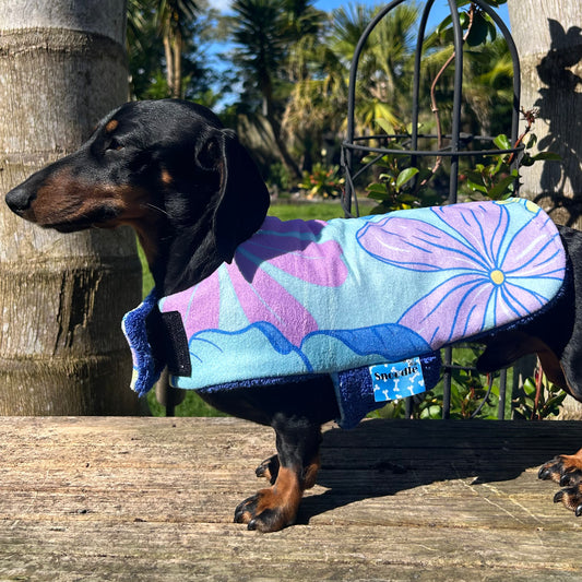 Beachwear Blue Floral Towel Dog Coat