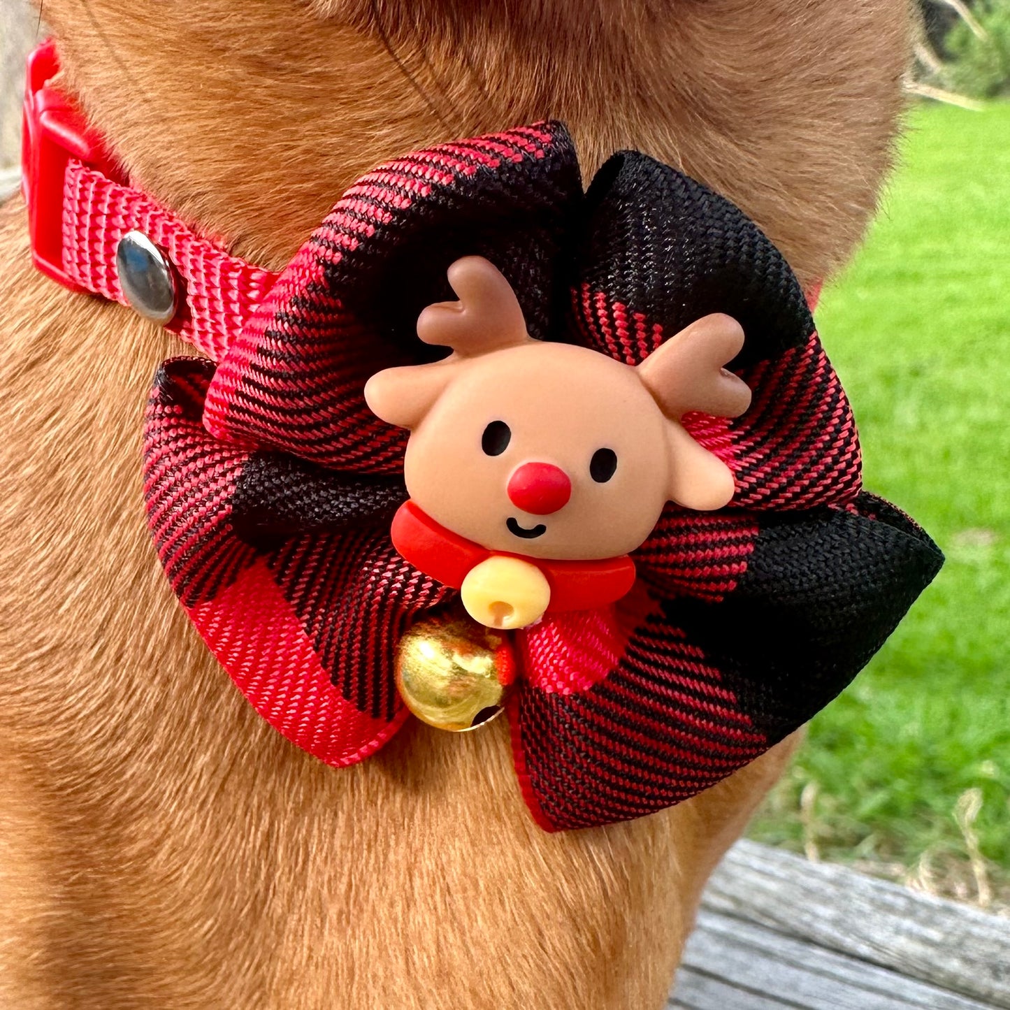 Christmas Bow Tie Dog Collar With Bow and Reindeer Decoration