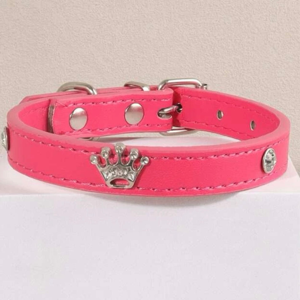 Hot Pink Crown Dog Collar