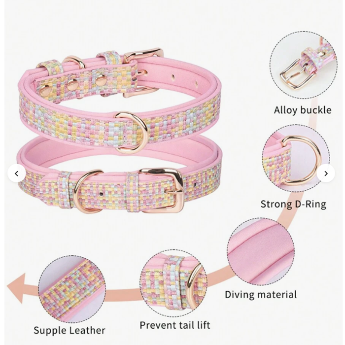 Pink Colorful Plaid Dog Collar