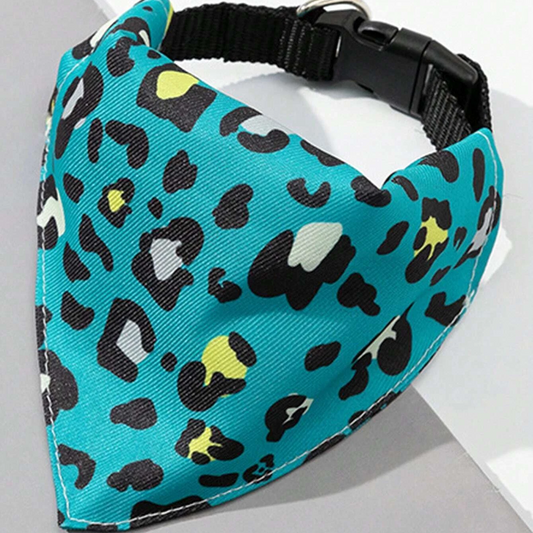 Teal Leopard Print Dog Bandana and Collar
