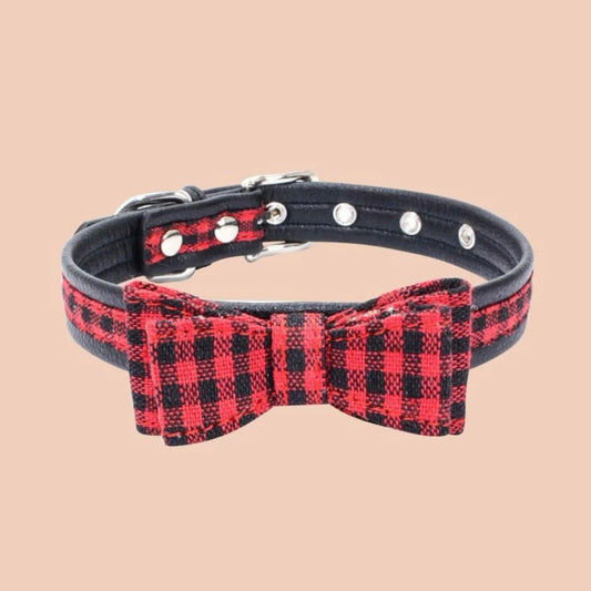 Red and Black Check Bow Collar