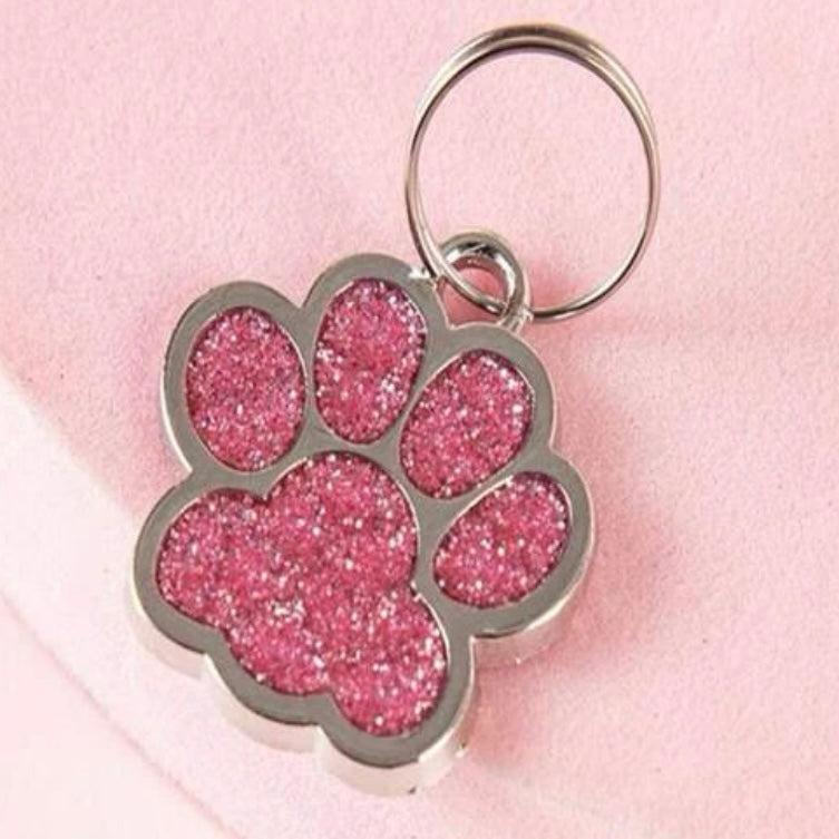 Pink Glitter Paw Print Collar Charm