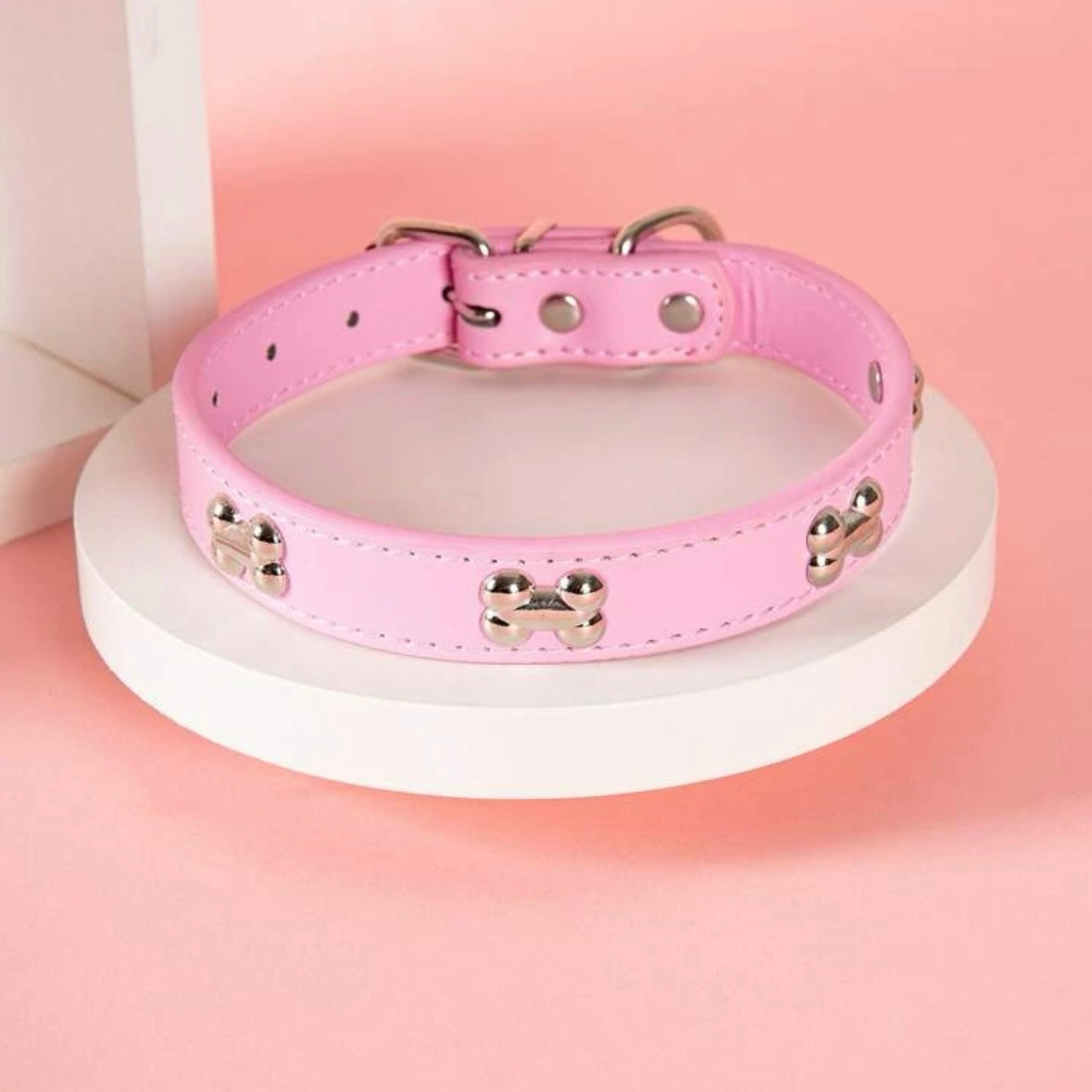 Pink Bone Decor Dog Collar