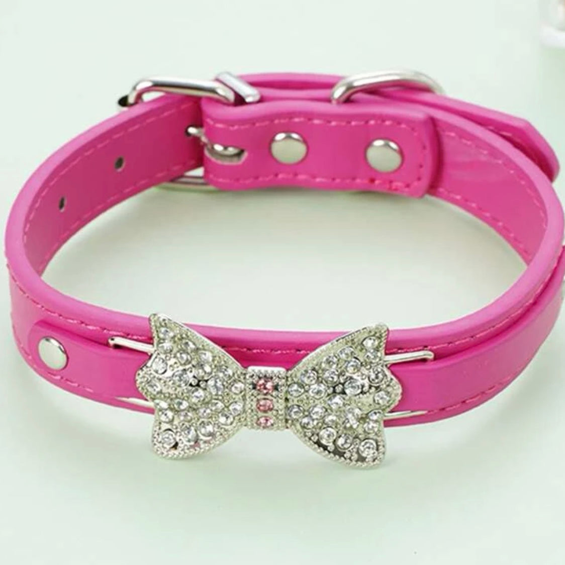 Rhinestone Pink Bow Dog Collar